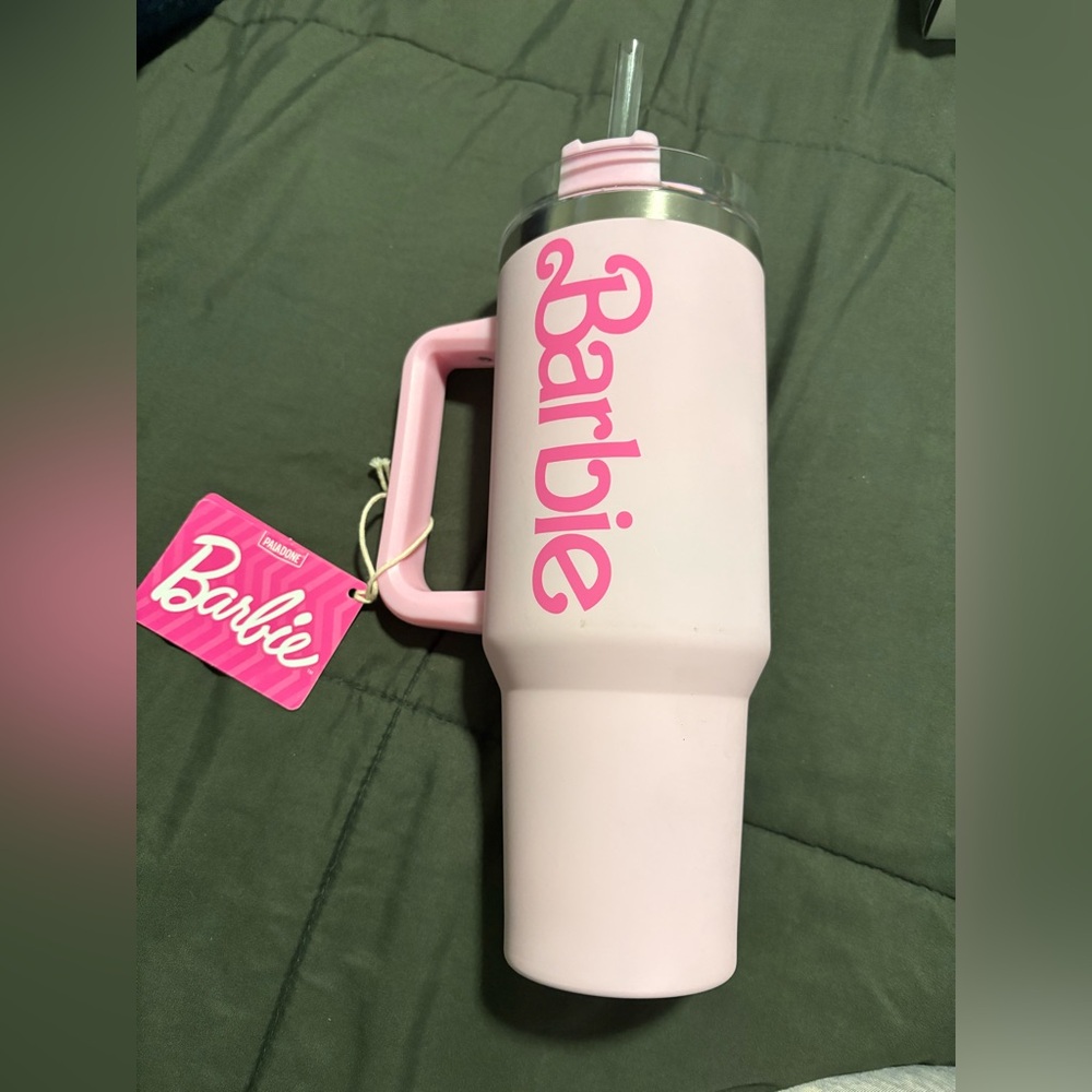 Paladone Barbie Official 40 oz Pink Logo H2O Bottle, Quencher Stainless Steel